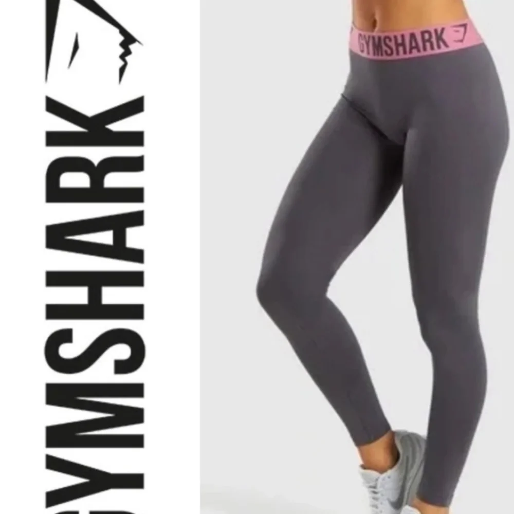 Gymshark Charcoal Leggings with Pink Waistband